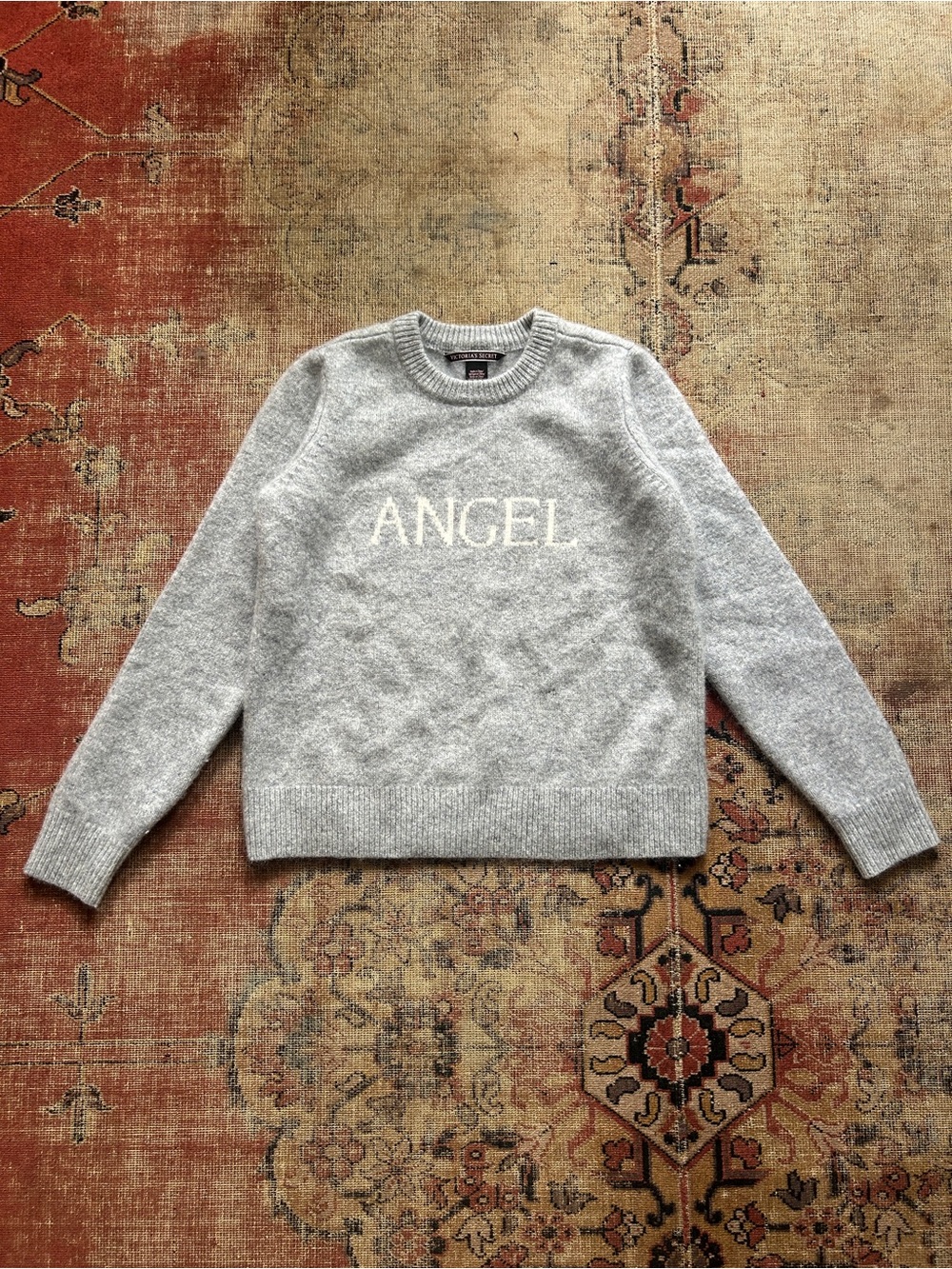 Victoria’s Secret 100% Cashmere “Angel” Grey Crewneck Sweater Size XS